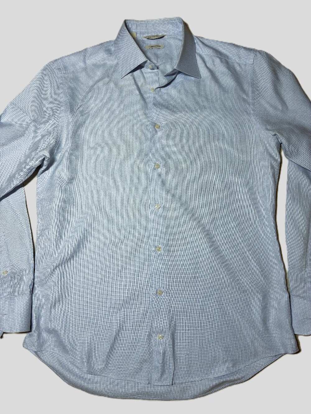 Suitsupply Men’s Dress Shirt Slim Fit 16 Light Blue Micro Check Italian Fabric